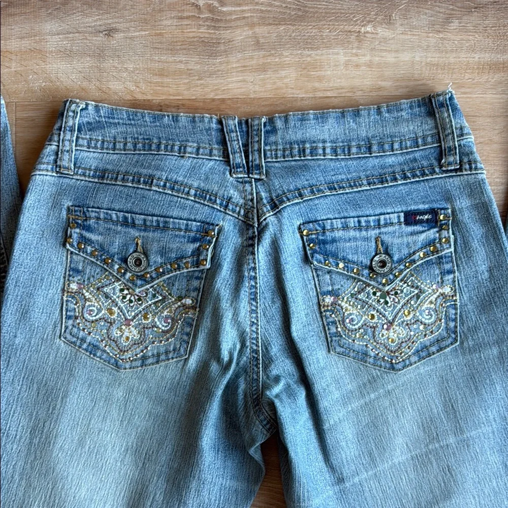 Angels Embroidered Vintage Flare Blue Jeans - Picture 3 of 7